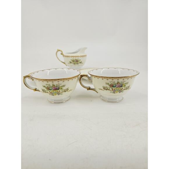Meito Jewel Floral & Gold Pattern Set Of 2 Cups & Saucers & Creamer Japan - Picture 5 of 16